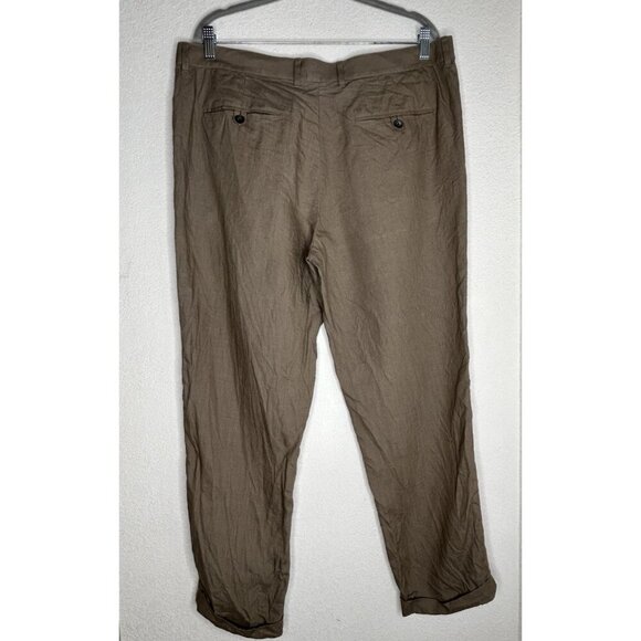 Vince Hemp Pants Mens 36x28 Brown Rolled Cuff Lightweight Cropped Coastal Resort - Picture 2 of 12